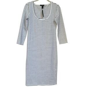 NEW Forever 21 Striped Black and White Bodycon Midi Dress Medium